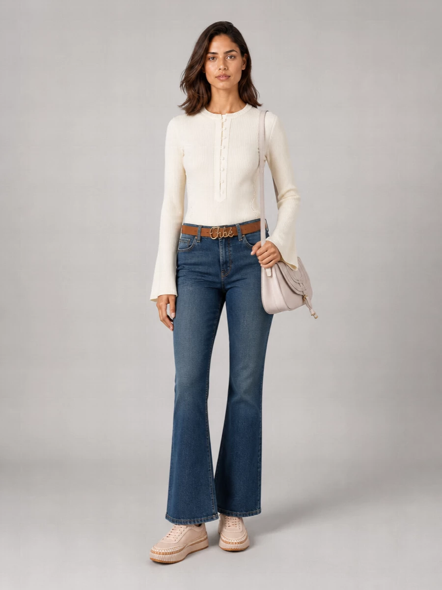 Chloé Denim Mid-Rise Flared Trousers
