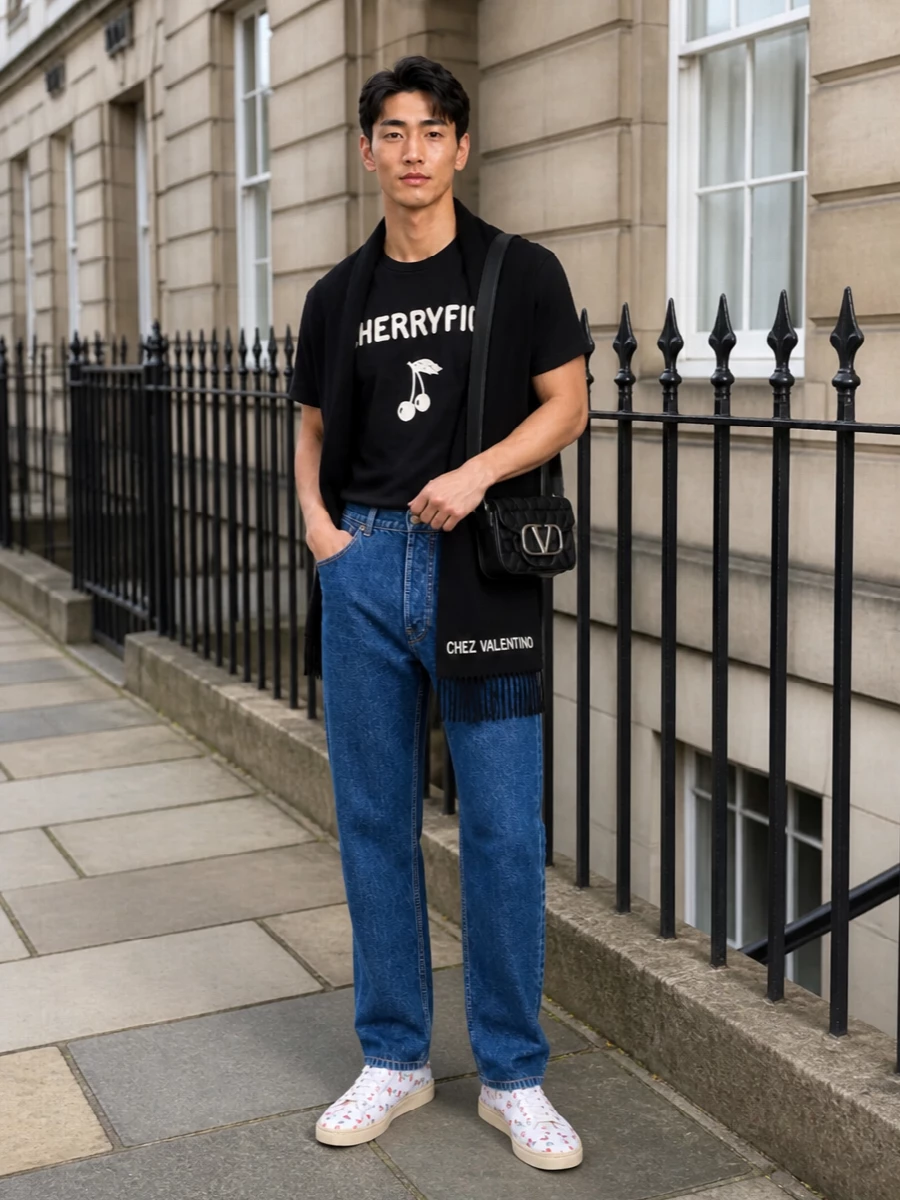 Valentino cherryfic t shirt jeans sneakers