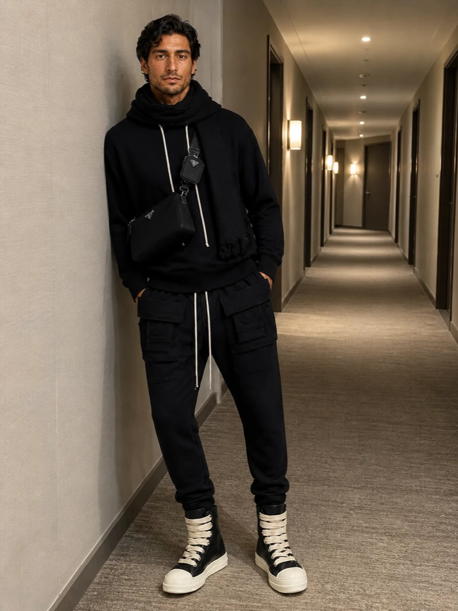 Rick owens drkshdw hoodie cargo joggers high tops