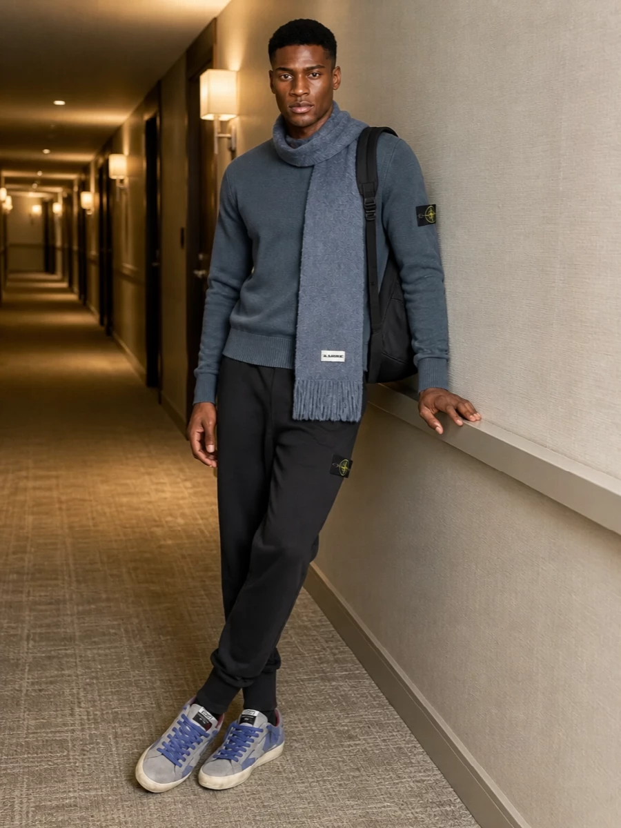 Stone island sweater washed black joggers outfit