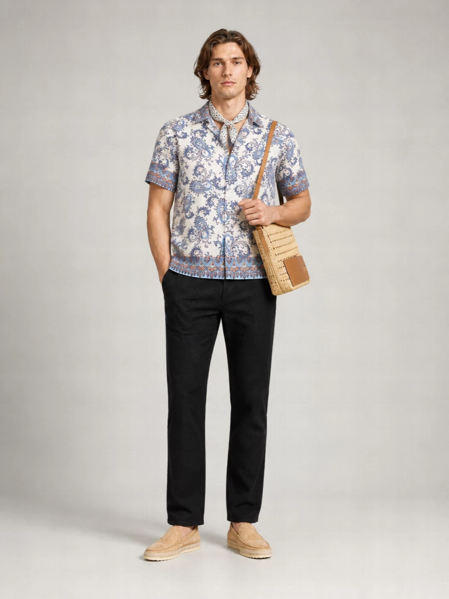 Etro Cotton Floral Paisley Short-Sleeve Shirt
