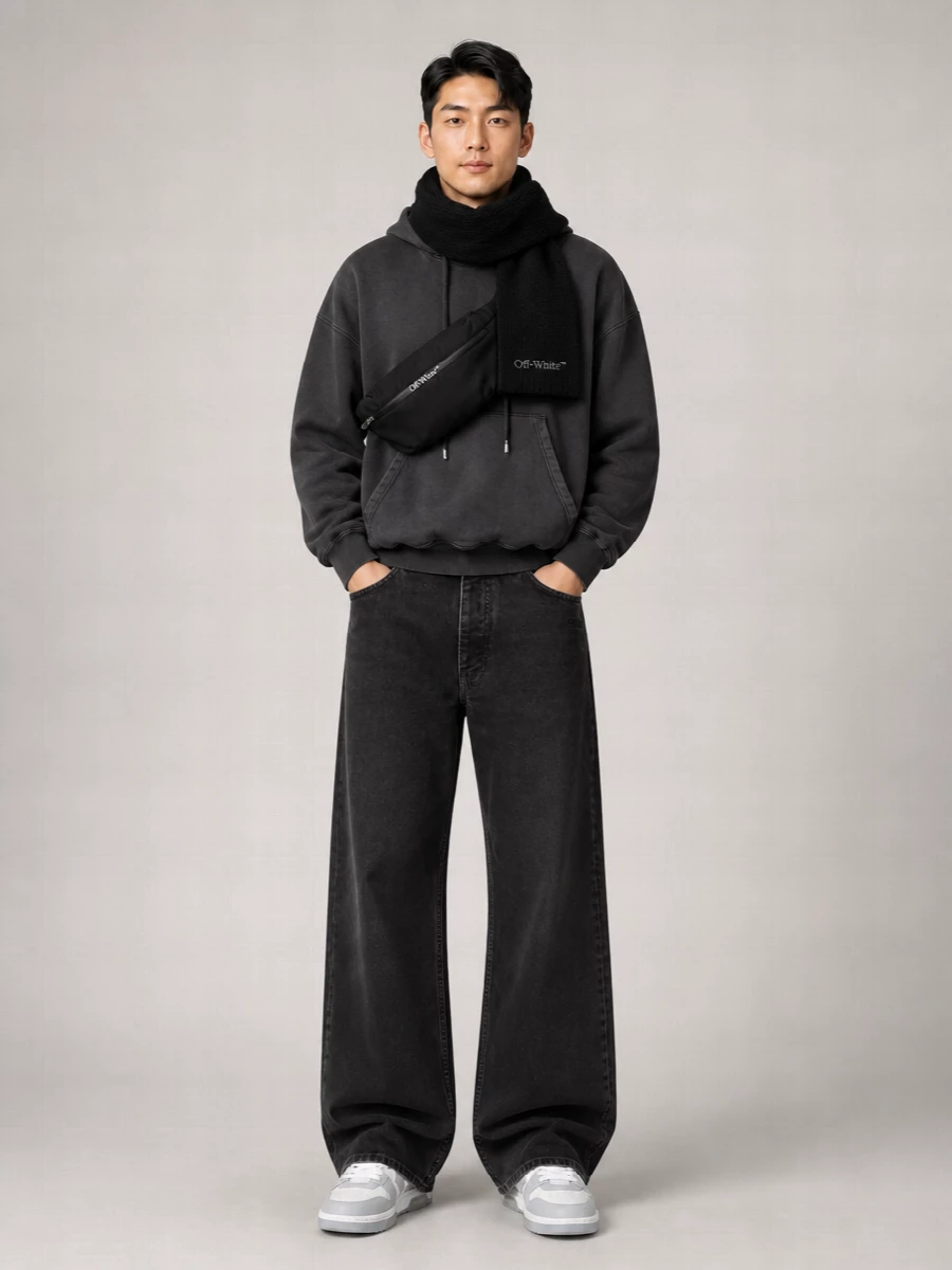Off-White Cotton Wide-Leg Jeans