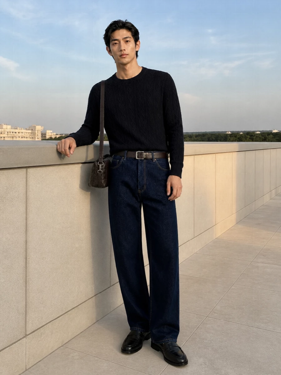 The row dark denim navy knit loafers