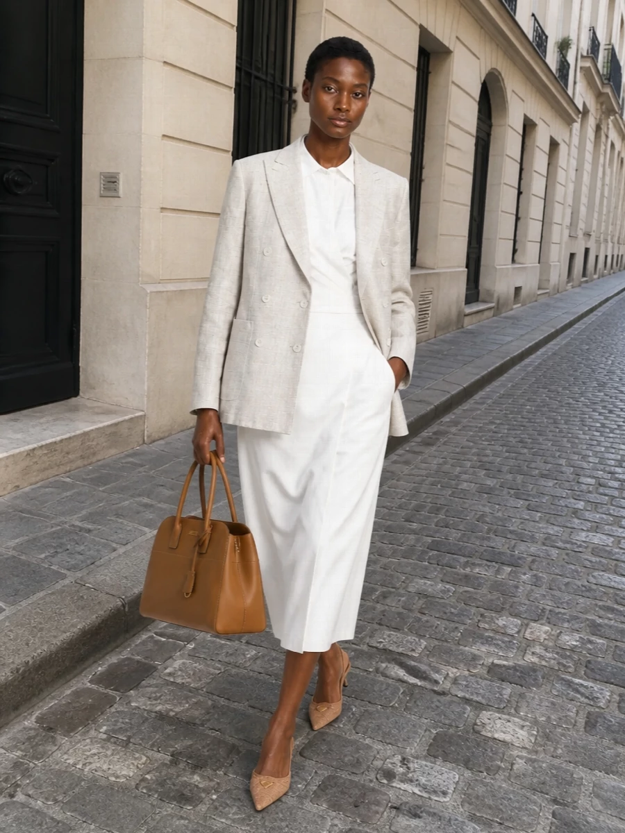 Max mara blazer white shirt dress outfit