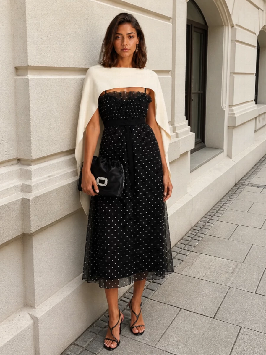 Zimmermann polka dot midi black evening accessories