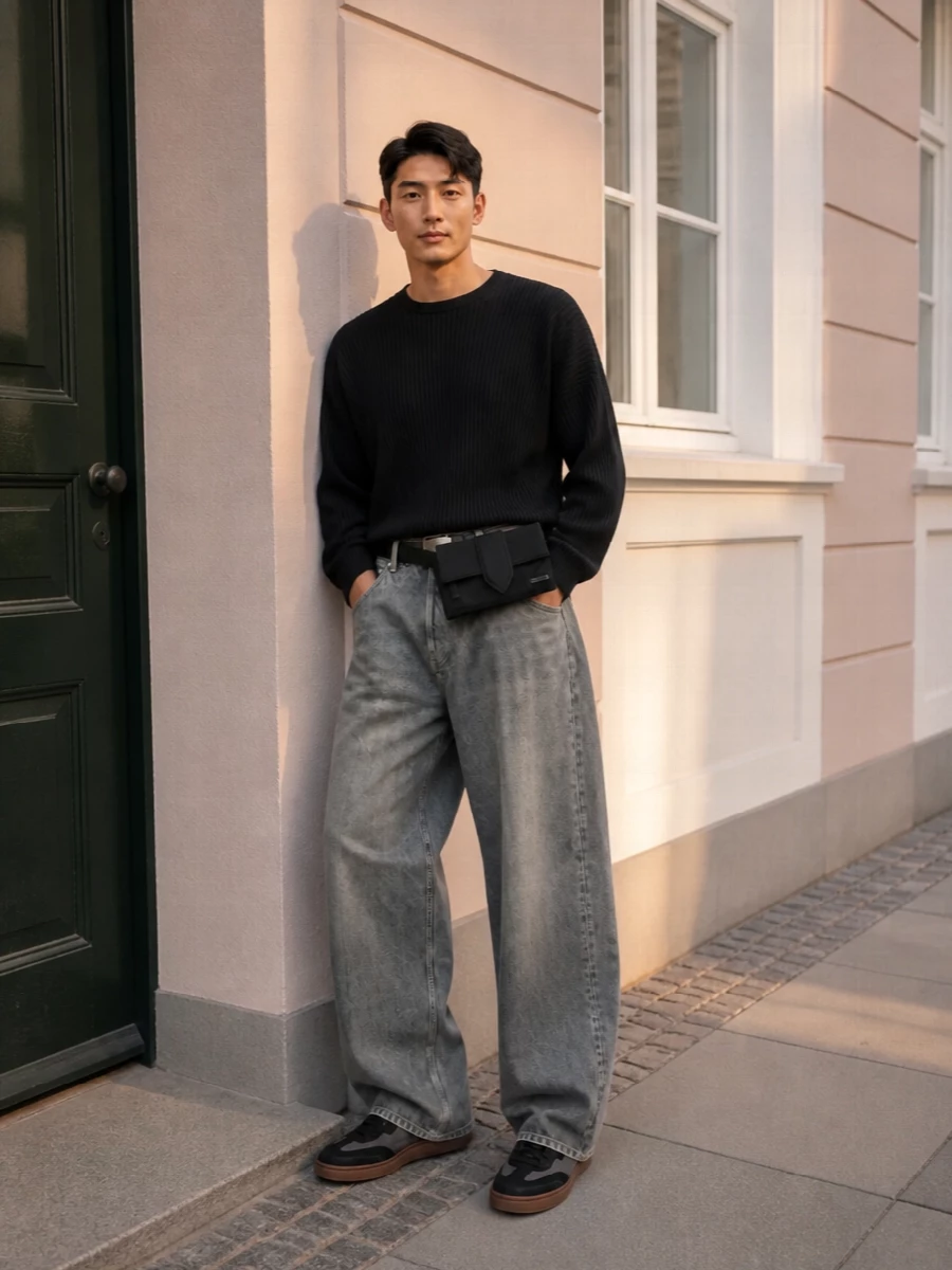 Homme plisse haikure wide leg grey denim outfit