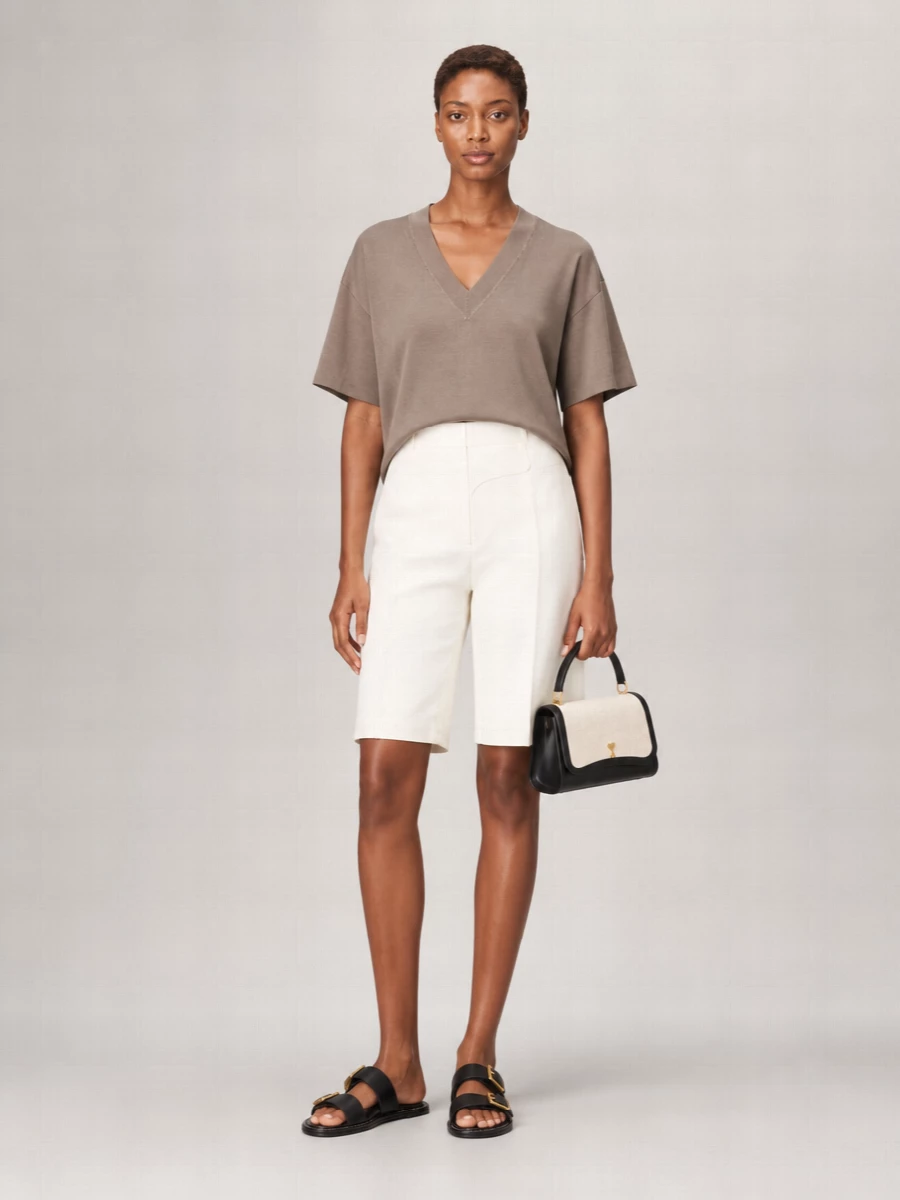 Ami Paris Short-Sleeve V-Neck Sweater