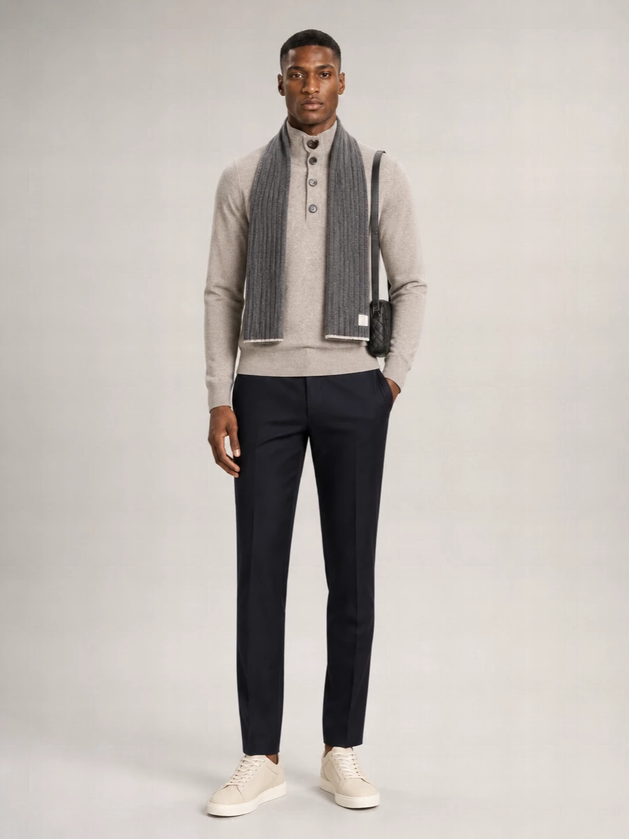 Brioni Fine-Knit Cashmere Mock-Neck Long-Sleeve Sweater
