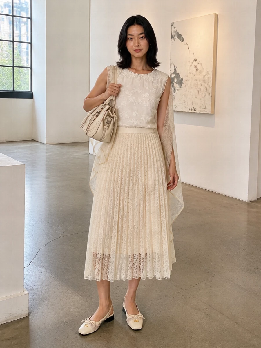 Ermanno scervino lace skirt prada bag outfit