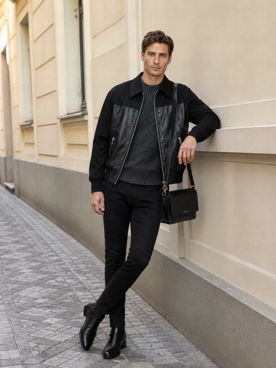 Alexander mcqueen mens black bomber outfit boots