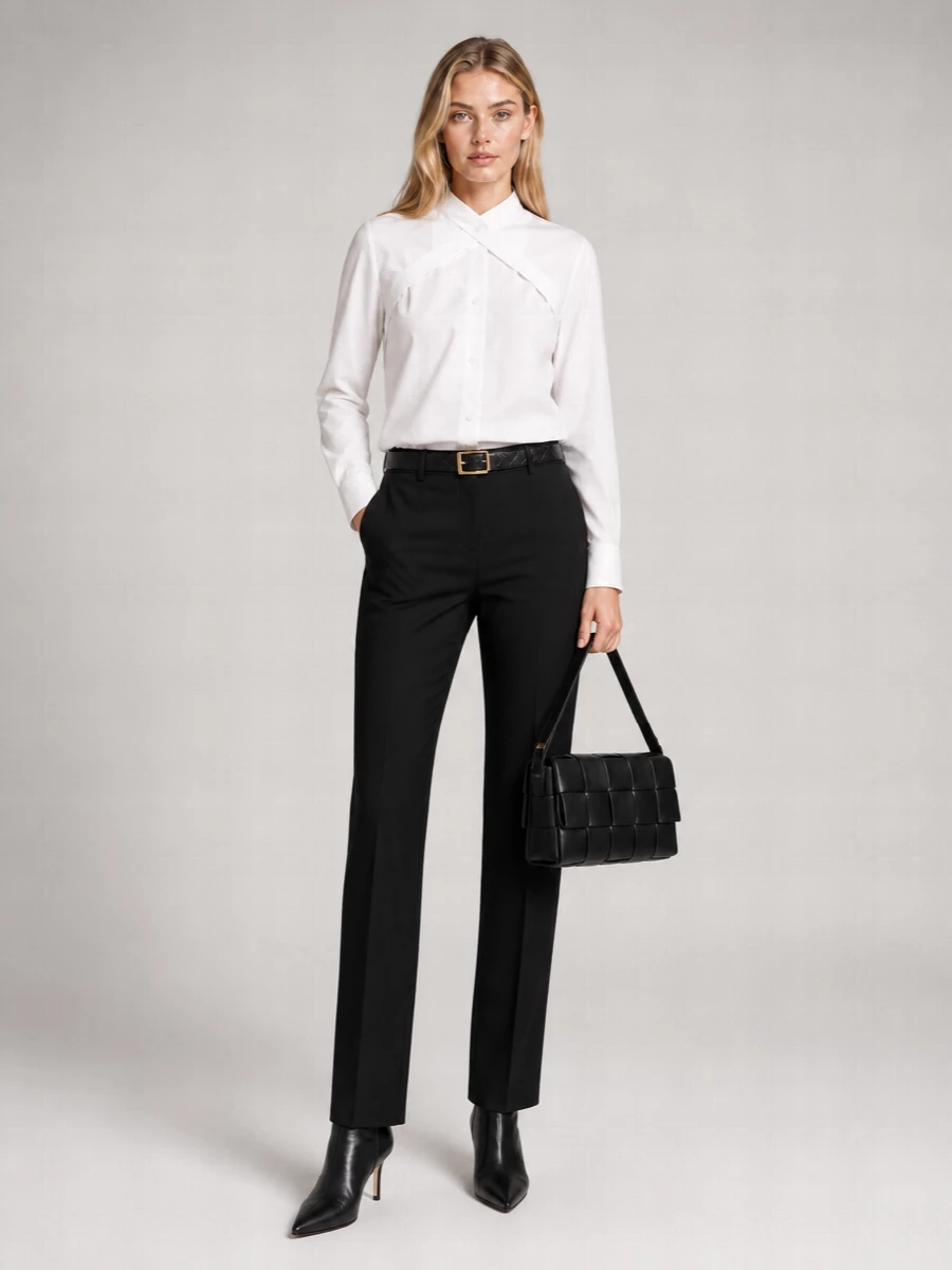 Off-White Cotton Long-Sleeve Shirt With Straps And Metal Buckle