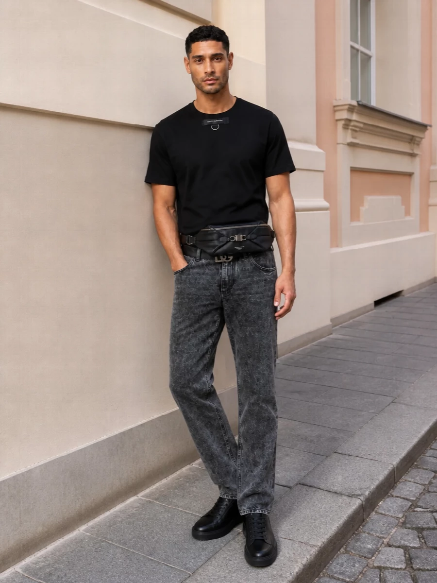 Dolce gabbana black tee charcoal jeans outfit