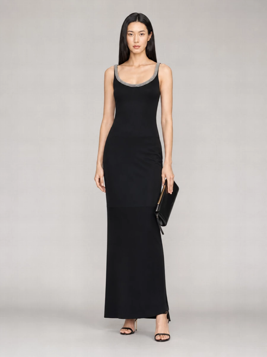 Tom Ford Crystal-Embellished Sleeveless Asymmetric Maxi Dress