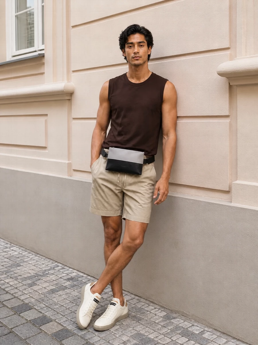 Dolce gabbana brown tank beige shorts outfit
