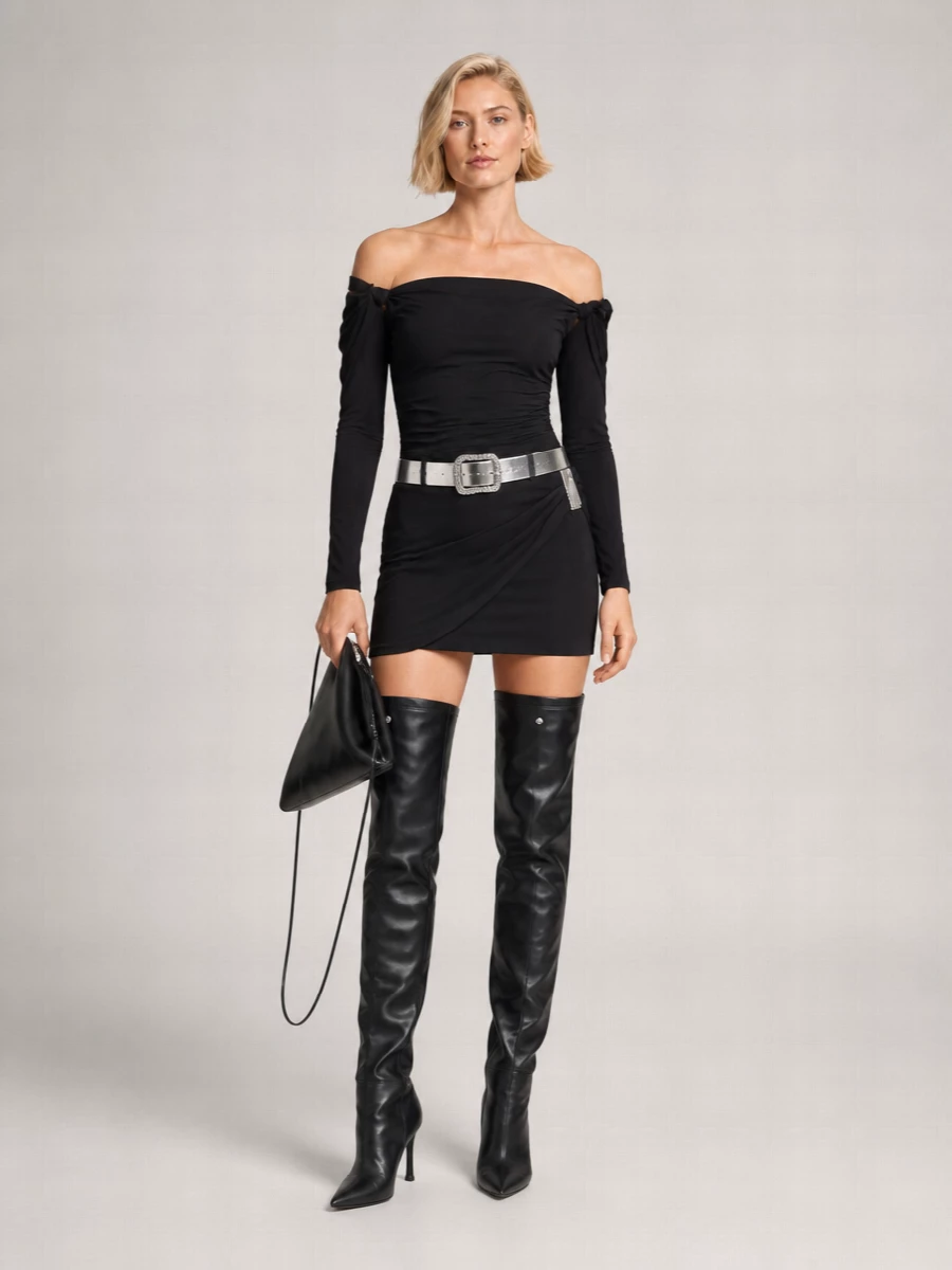 The Attico Asymmetrical Off-The-Shoulder Ruched Detailing Top