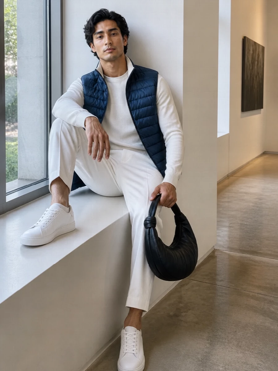 Herno gilet white knit off white trousers