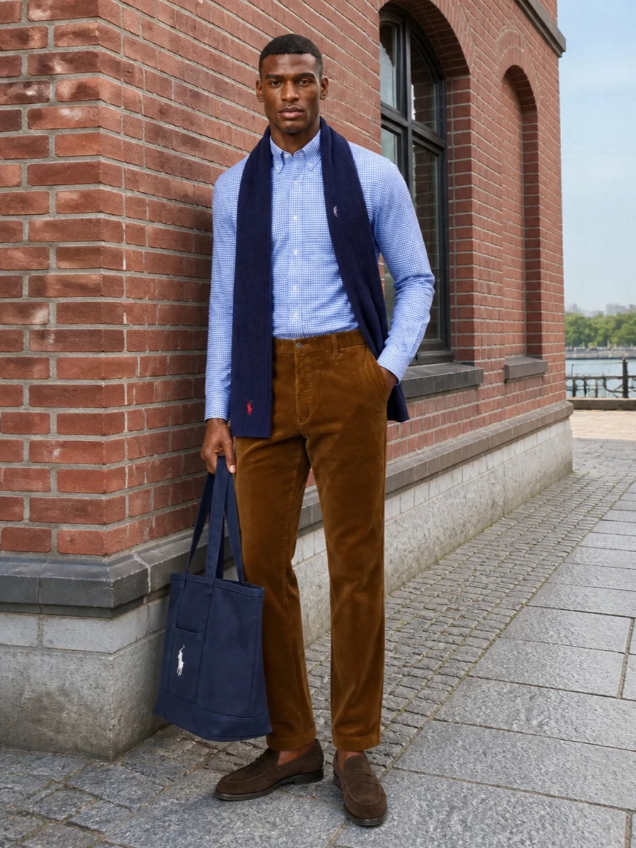 Polo gingham shirt with corduroy trousers
