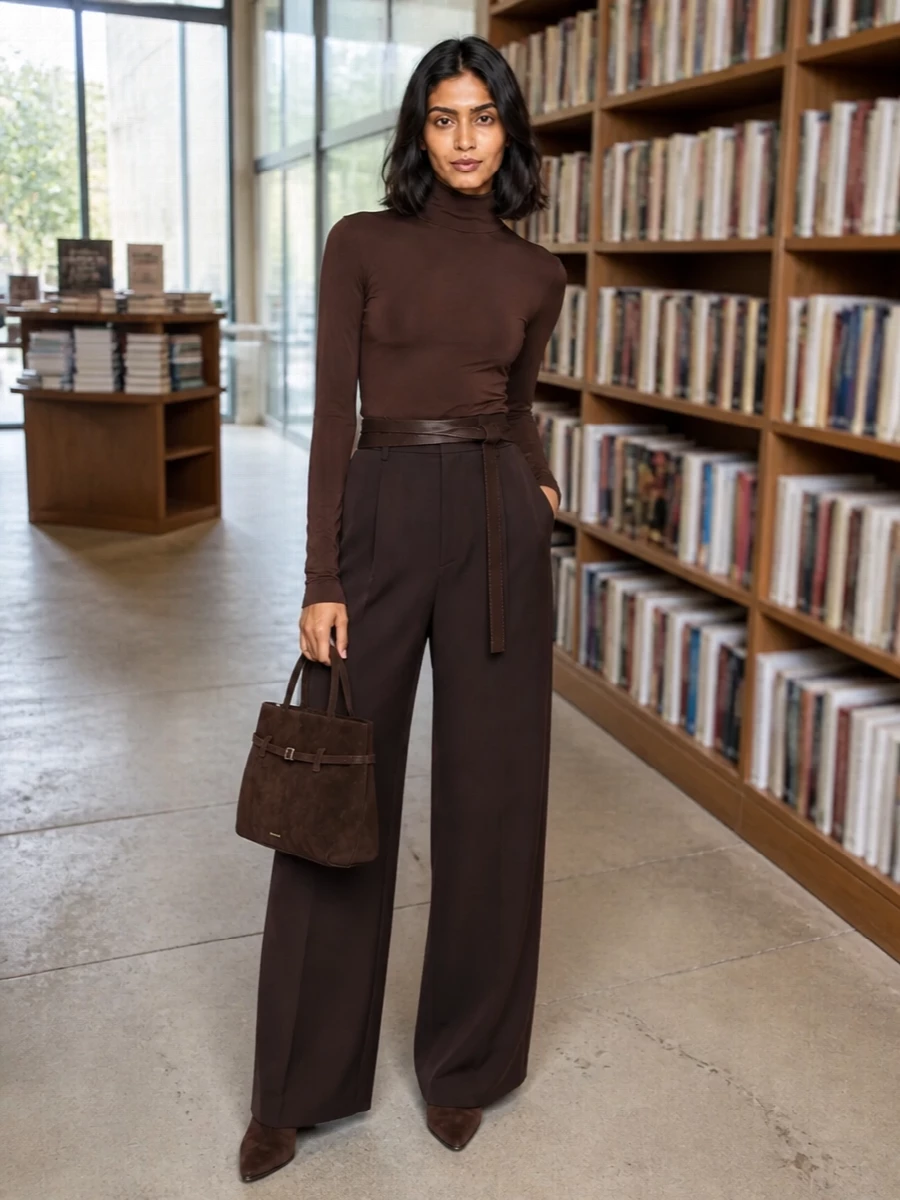 Andamane brown wide leg trousers outfit