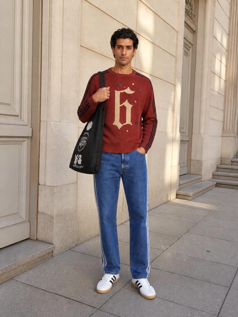 Adidas originals varsity sweater striped jeans