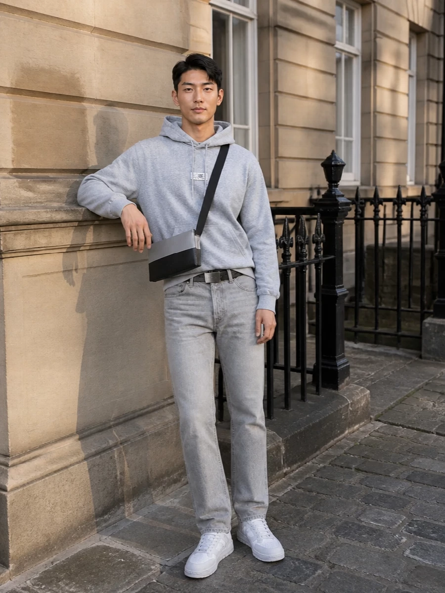 Mm6 hoodie grey haikure jeans axel arigato sneakers