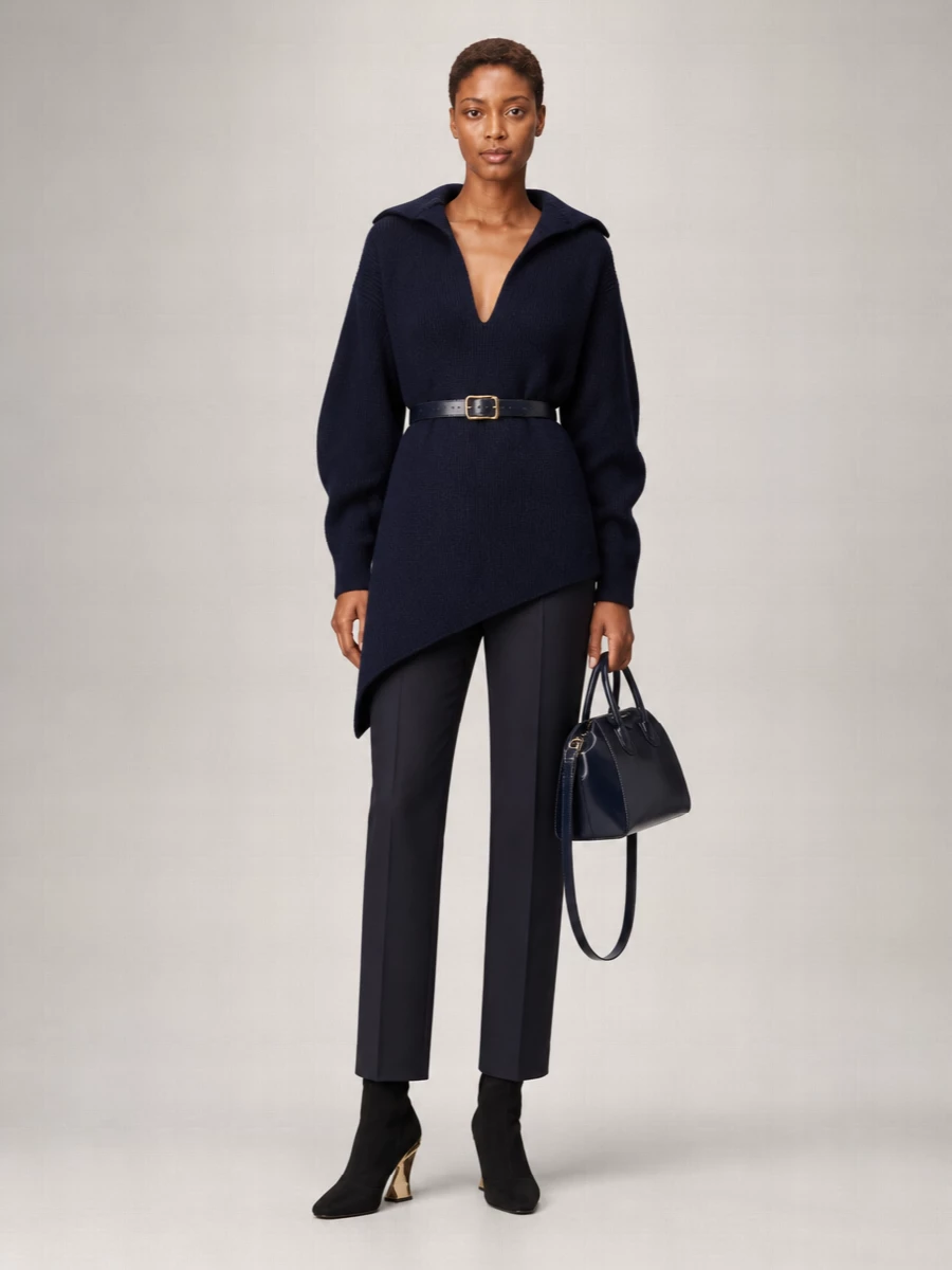 Givenchy Cashmere Ribbed V-Neck Long-Sleeve Mini Dress