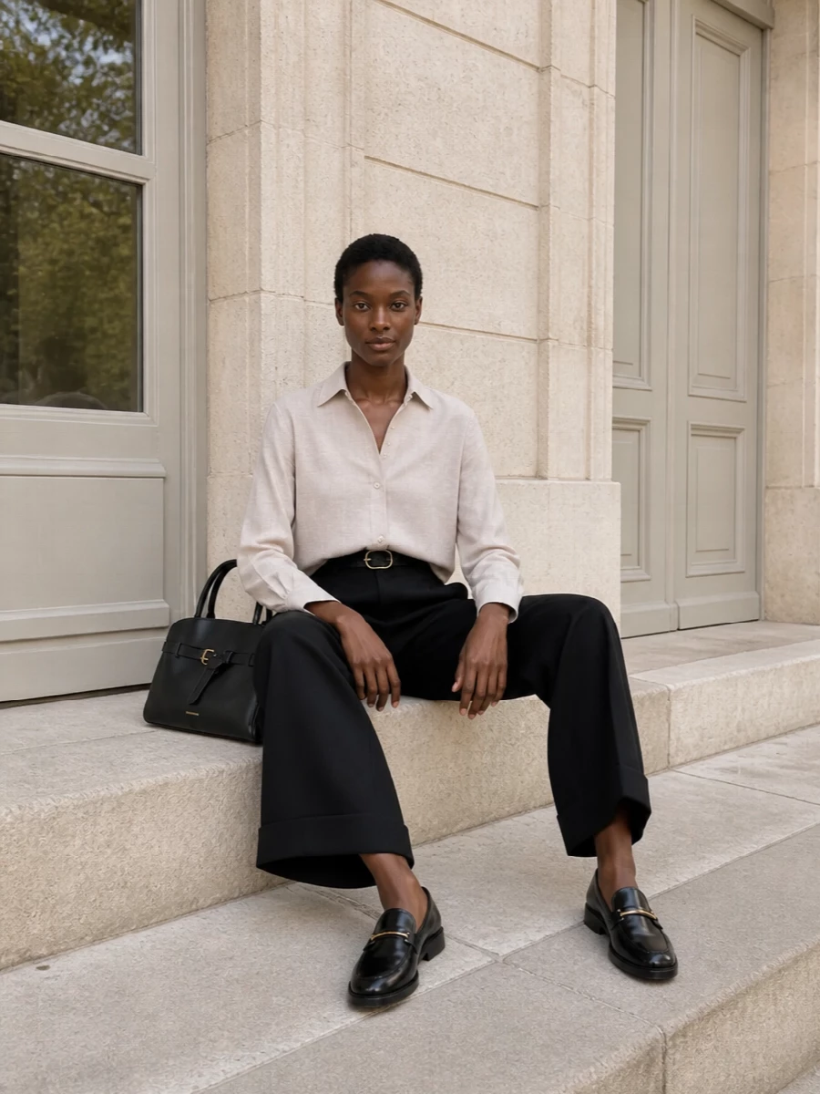 Semicouture wide leg trousers beige shirt outfit