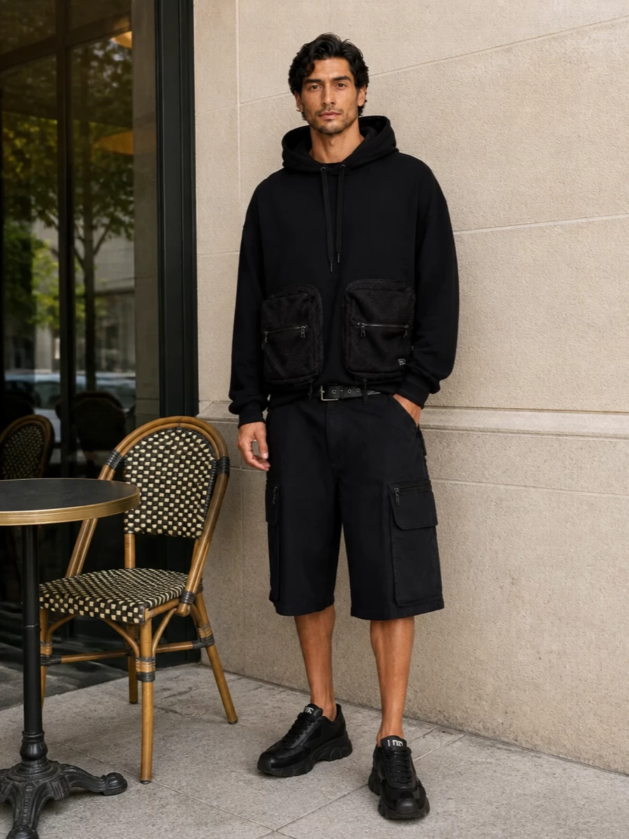 Dolce gabbana black cargo shorts hoodie outfit