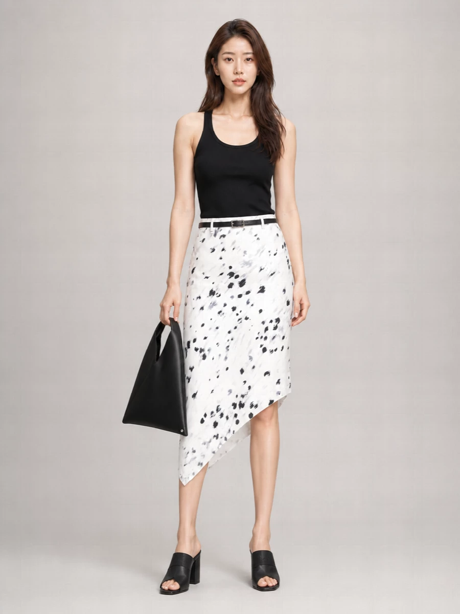 Iro Printed Asymmetric Midi Skirt