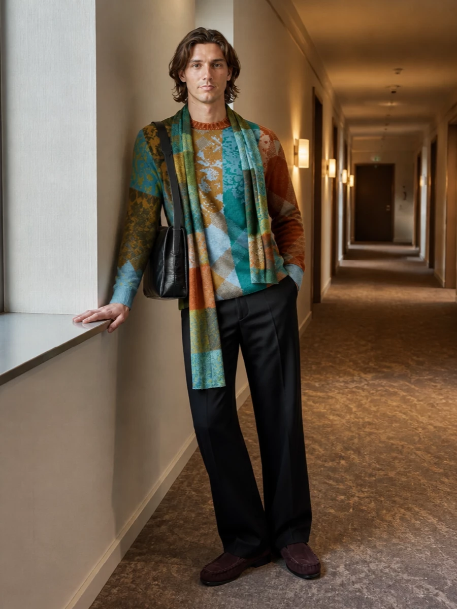Dries van noten patchwork sweater black wide leg