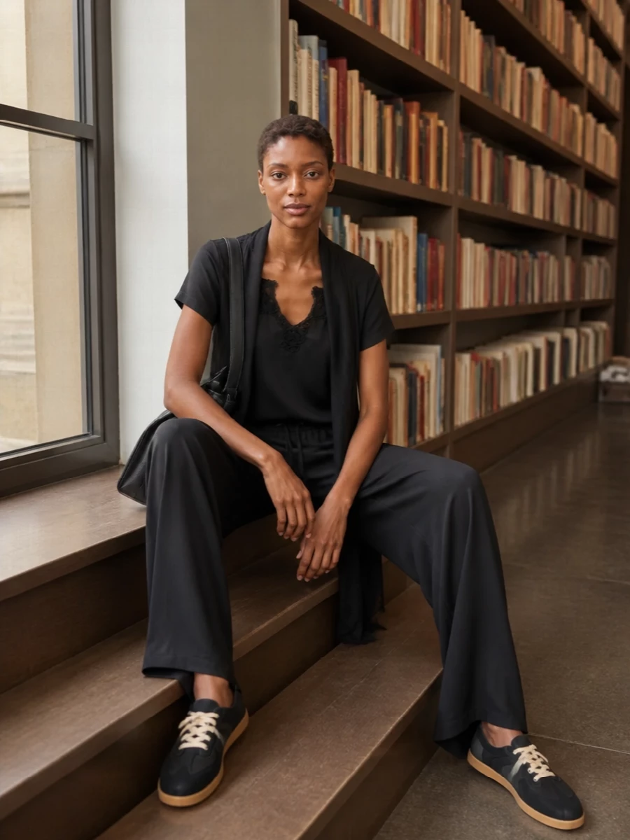 Ermanno firenze black satin lounge outfit margiela