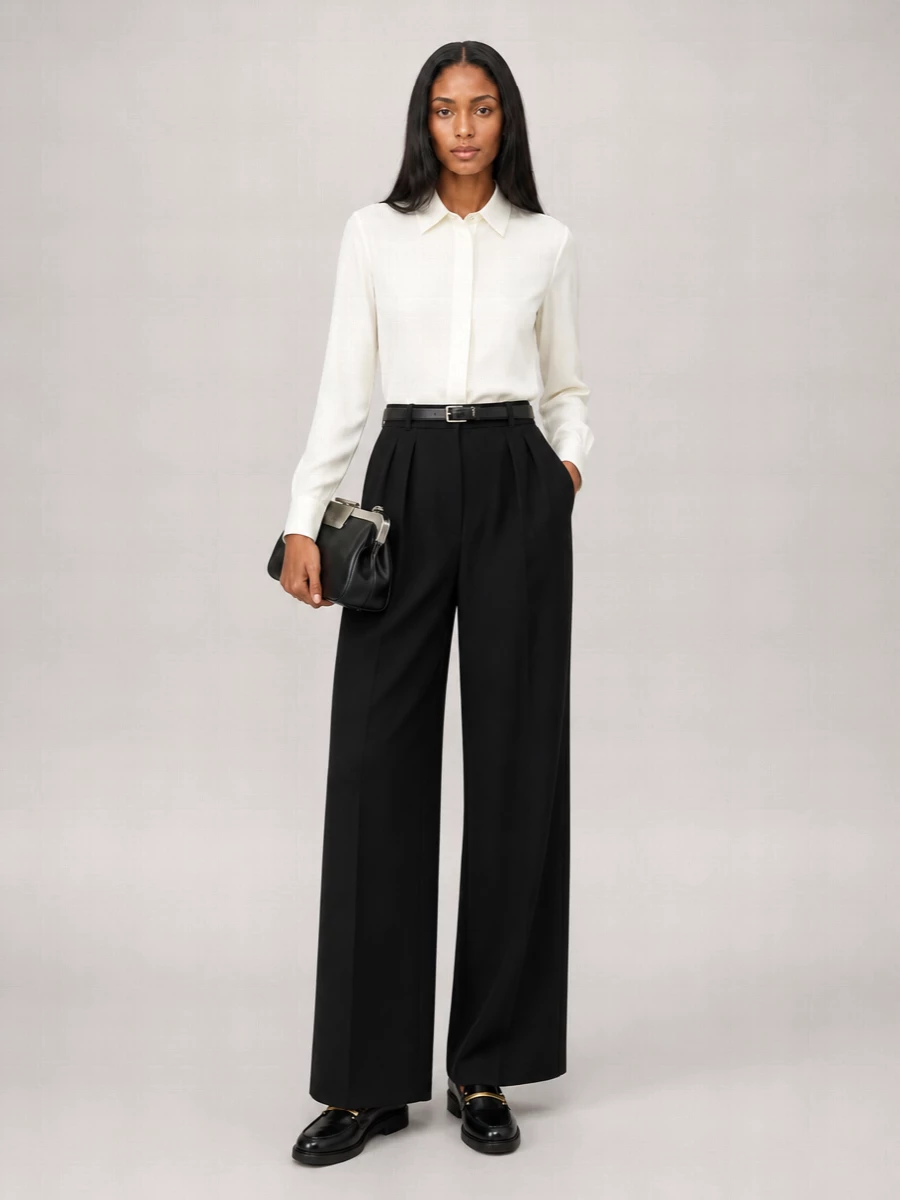 Max Mara High Waist Wide Leg Pleated Trousers