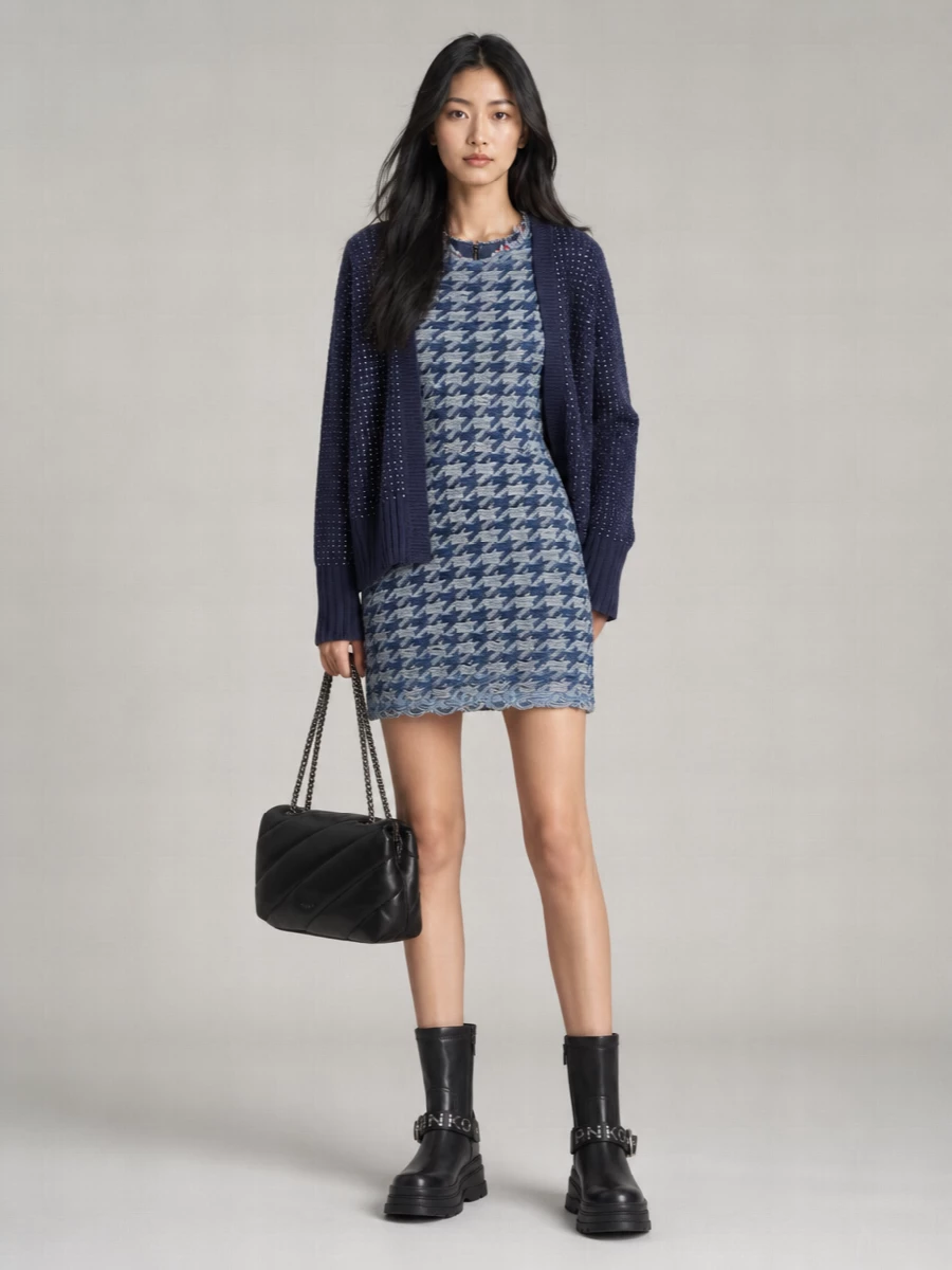 Pinko Wool Hooded Crystal Embellished Oversized Cardigan