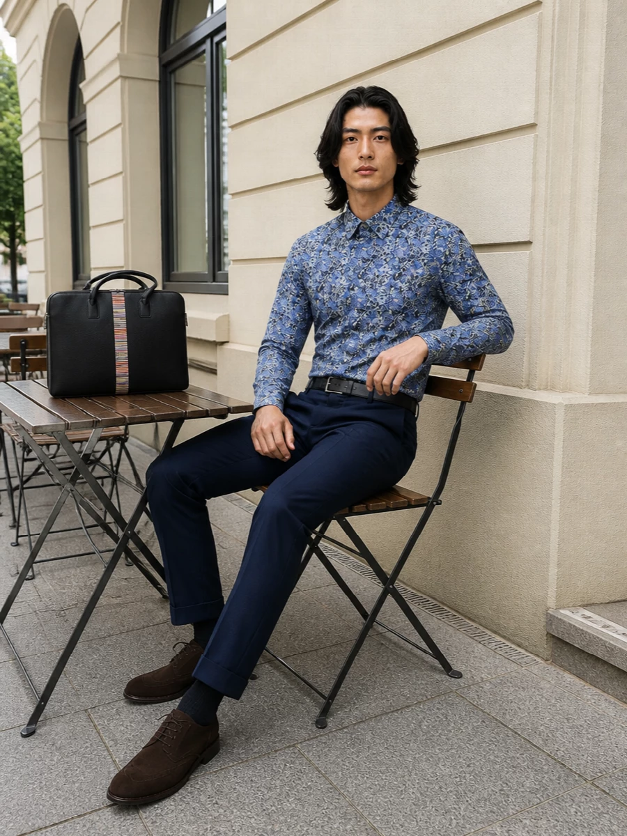 Paul smith floral shirt navy trousers suede derbys