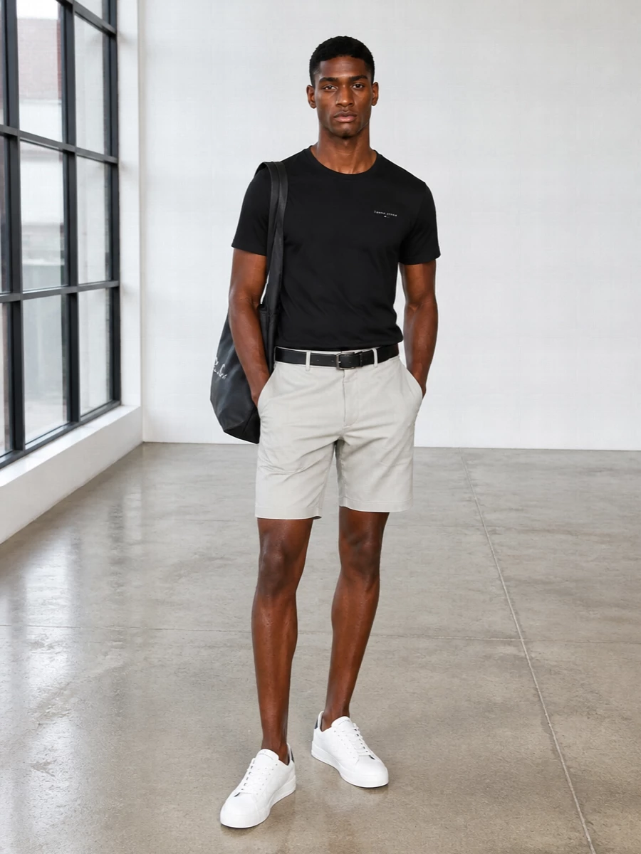 Tommy hilfiger black tee chino shorts outfit