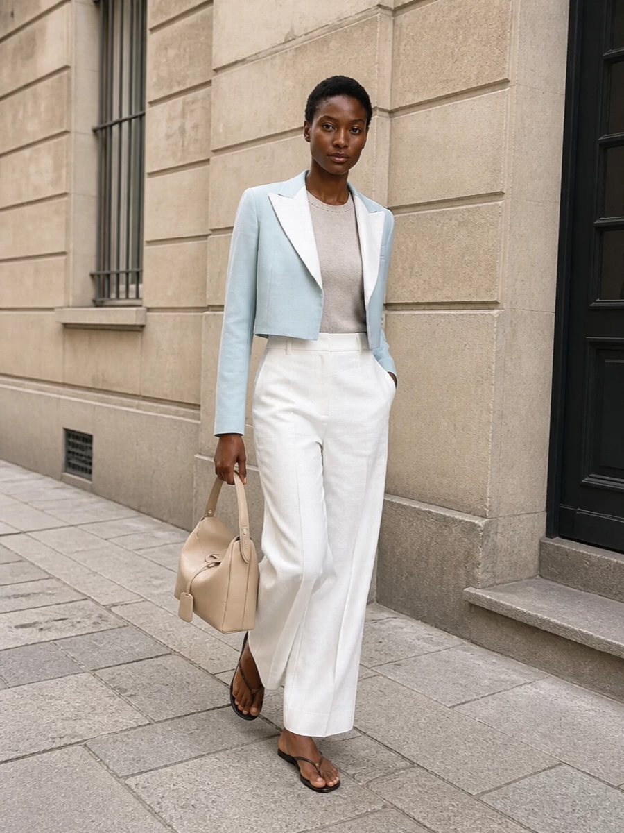Fendi cropped jacket wide leg trousers outfit