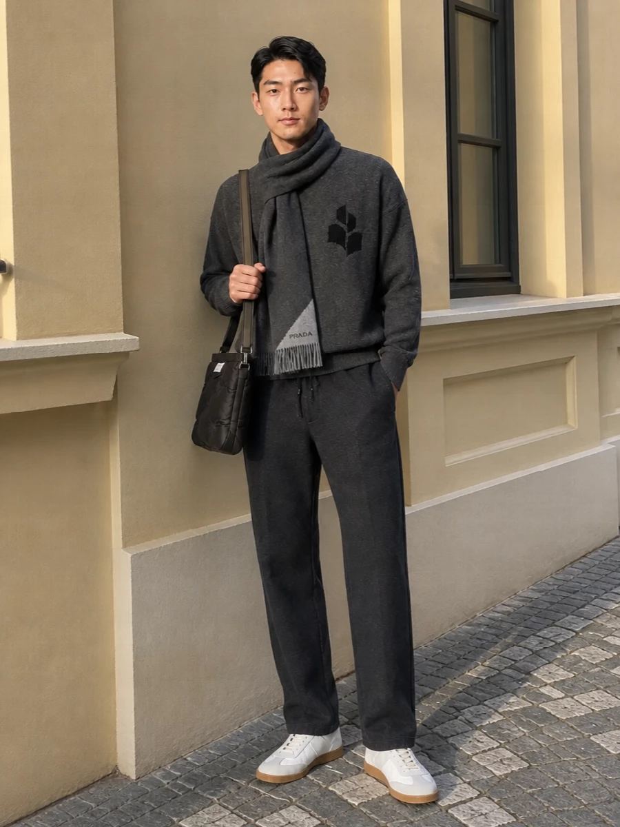 Isabel marant sweater charcoal trousers margiela sneakers