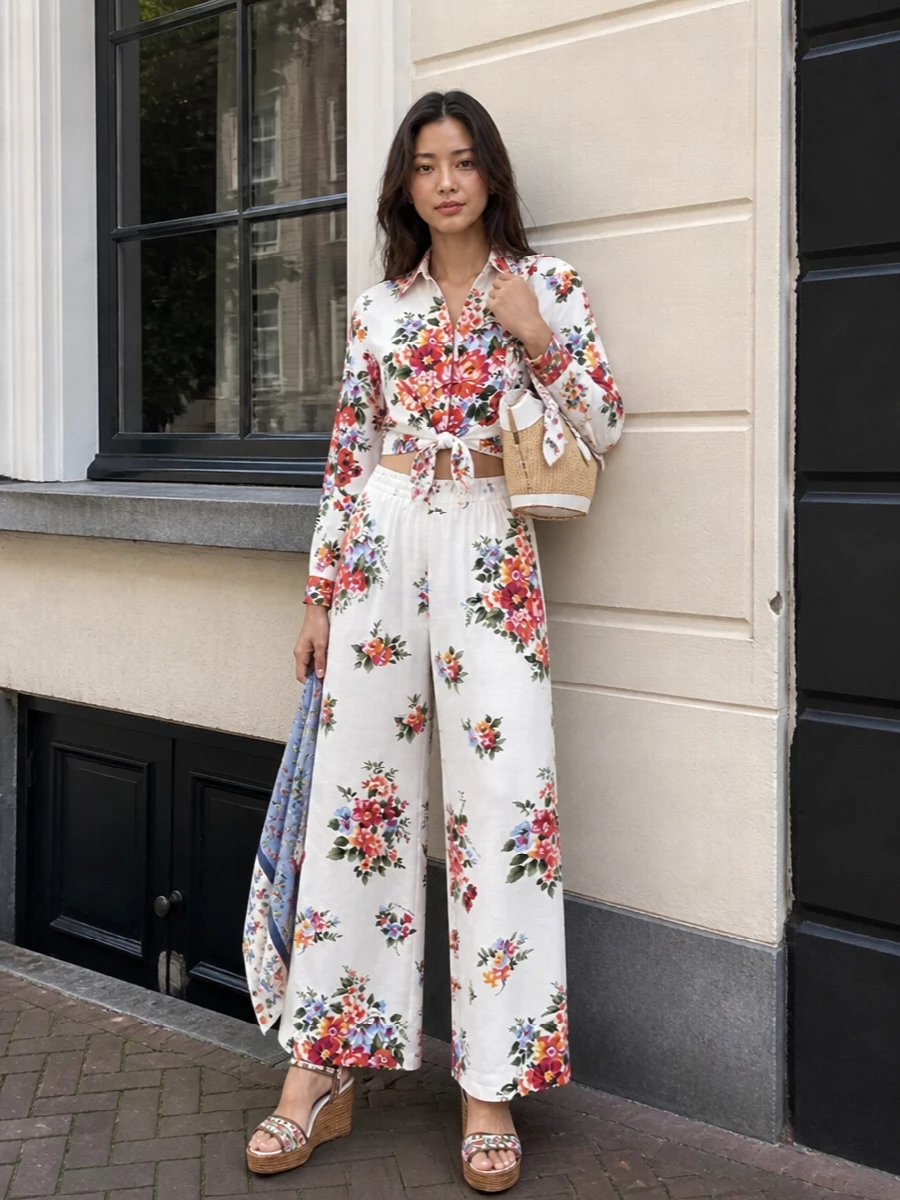 Dolce gabbana floral crop shirt wide leg pants
