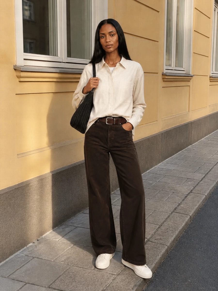 Dunst striped shirt corduroy trousers outfit