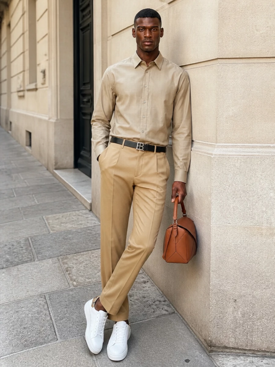 Burberry camel trousers outfit loewe bag
