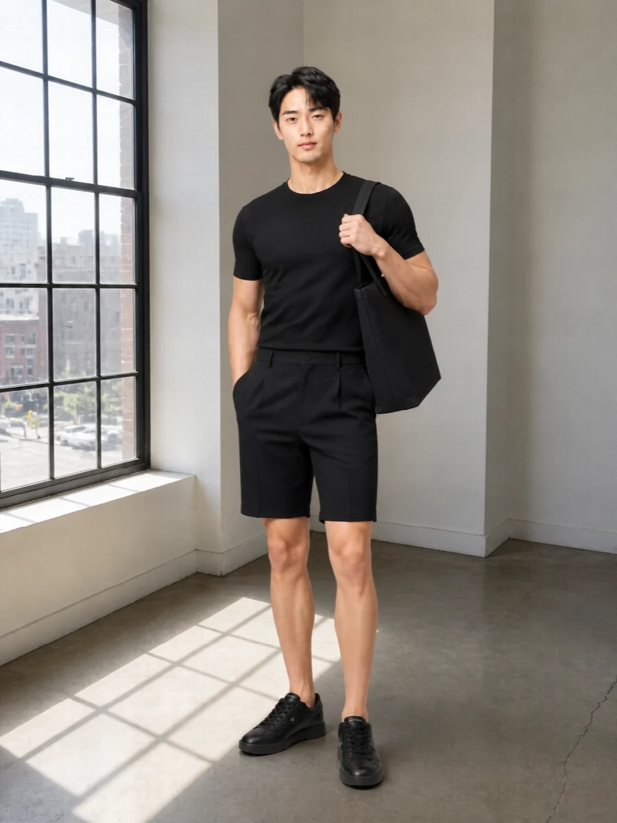 Paul and shark black tshirt tailored shorts outfit