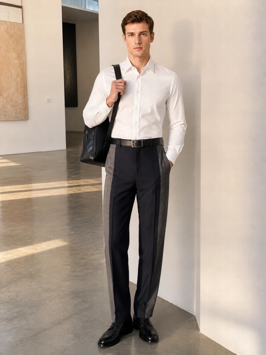 Margiela two tone trousers white shirt derbys