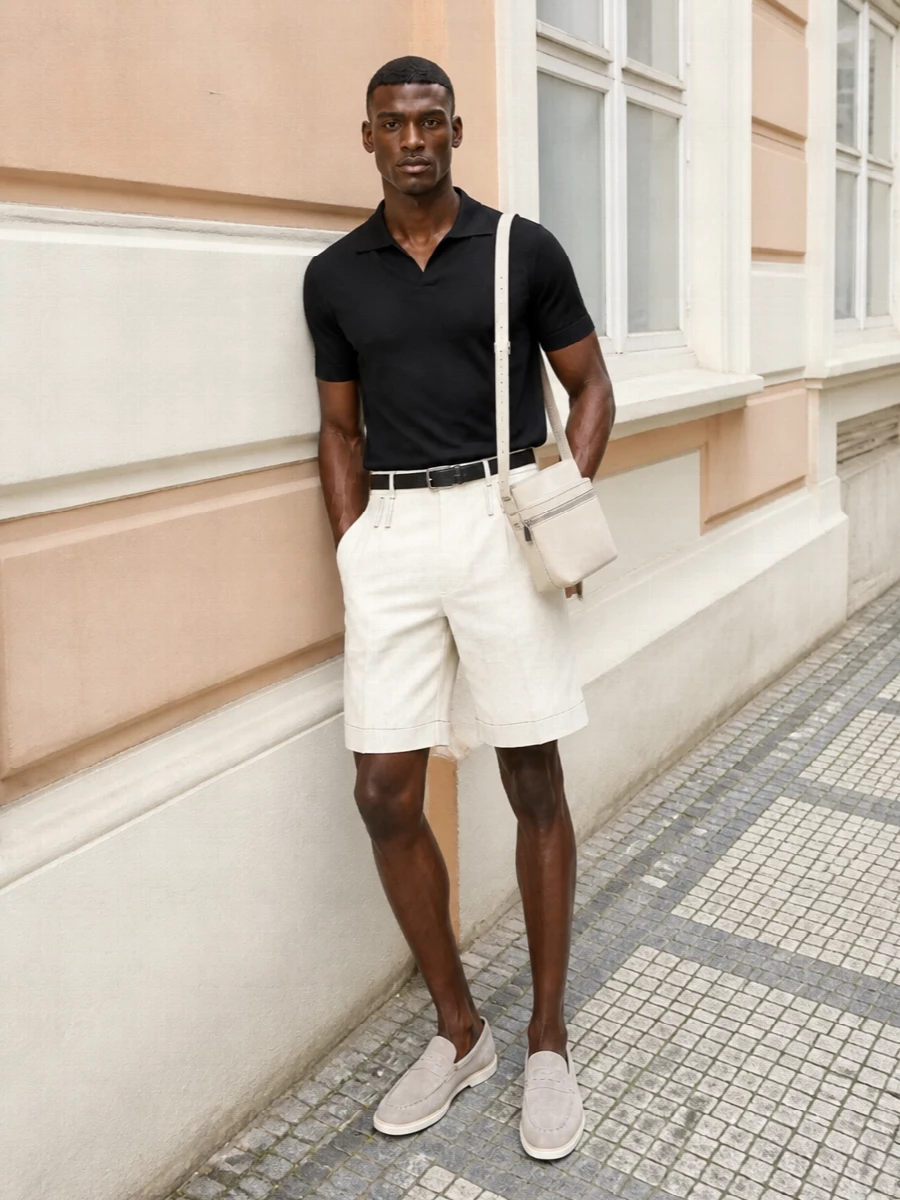 Lardini black polo lanvin cream tailored shorts