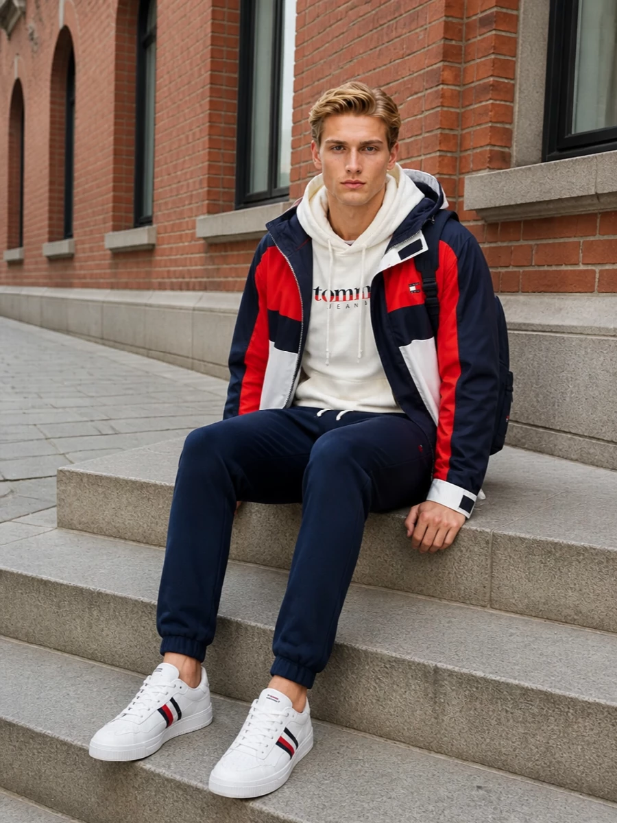 Tommy hilfiger color block jacket jogger outfit