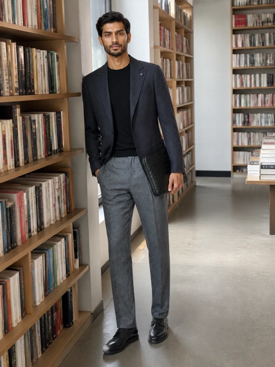 Lardini blazer grey trousers black loafers