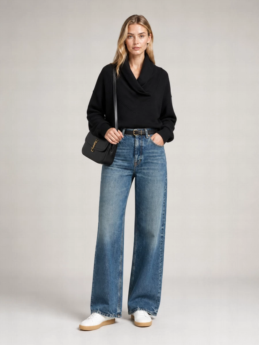 Saint Laurent High-Waisted Wide-Leg Denim Trousers