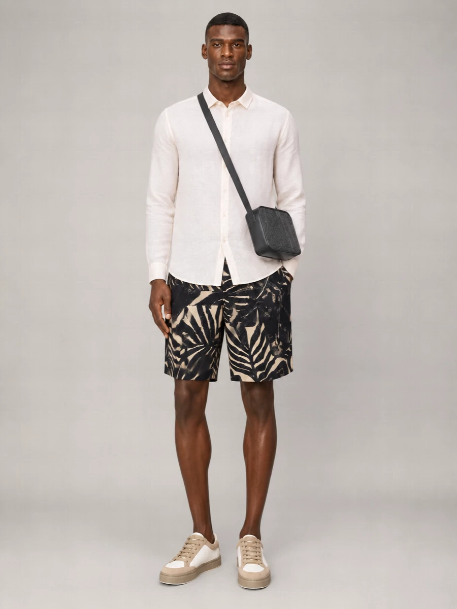 Emporio Armani Printed Linen-Blend Tailored Shorts