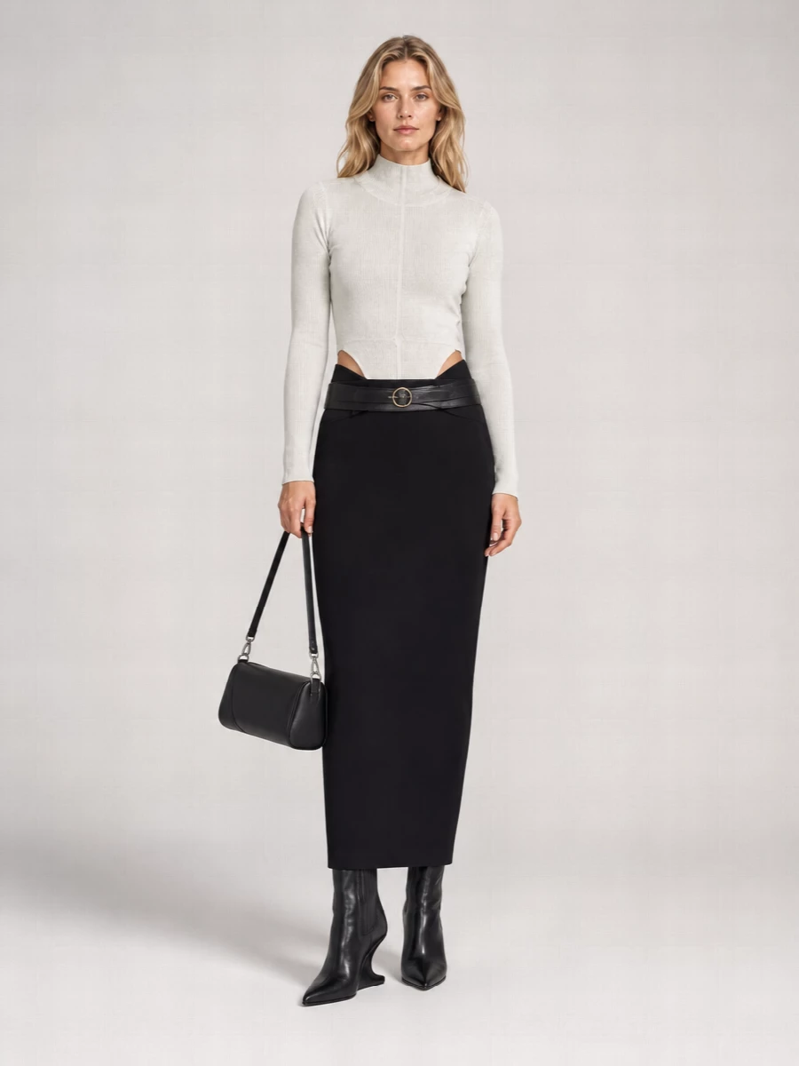 Rick Owens Alpaca High-Neck Open-Back Long-Sleeve Body