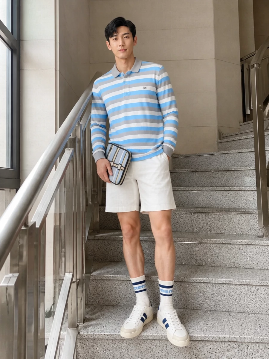 Erl polo white chino shorts bally sneakers