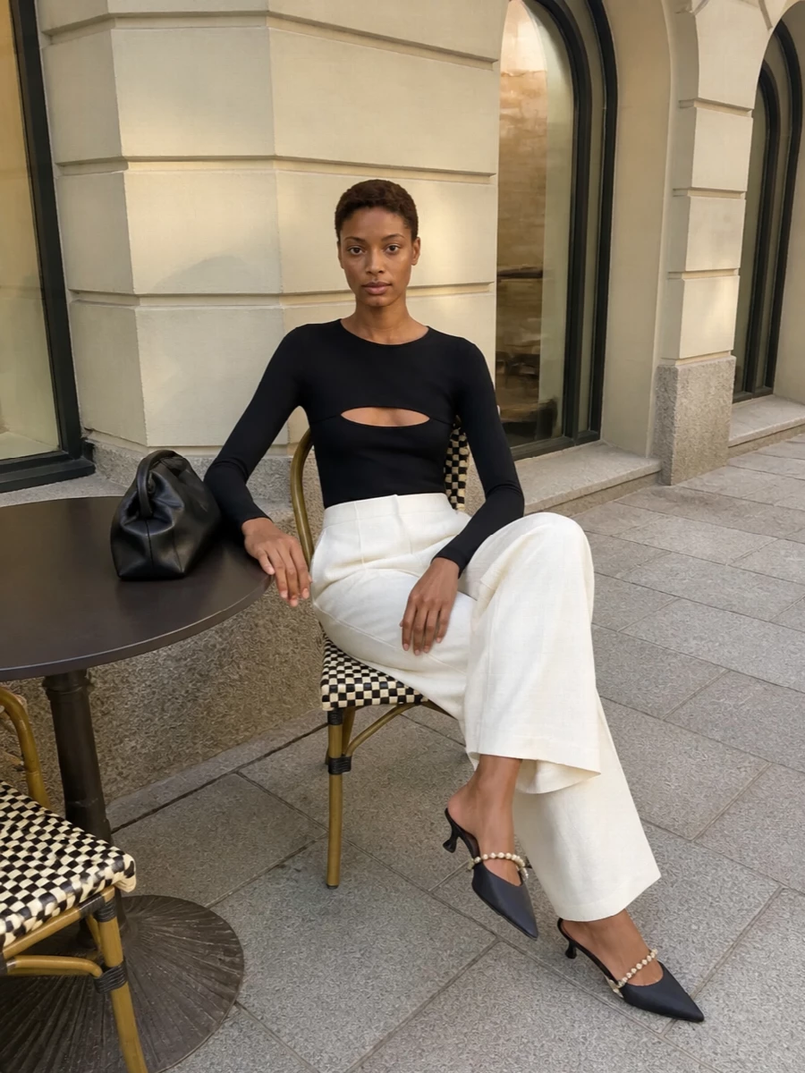 Stella mccartney cut out top ivory wide leg pants