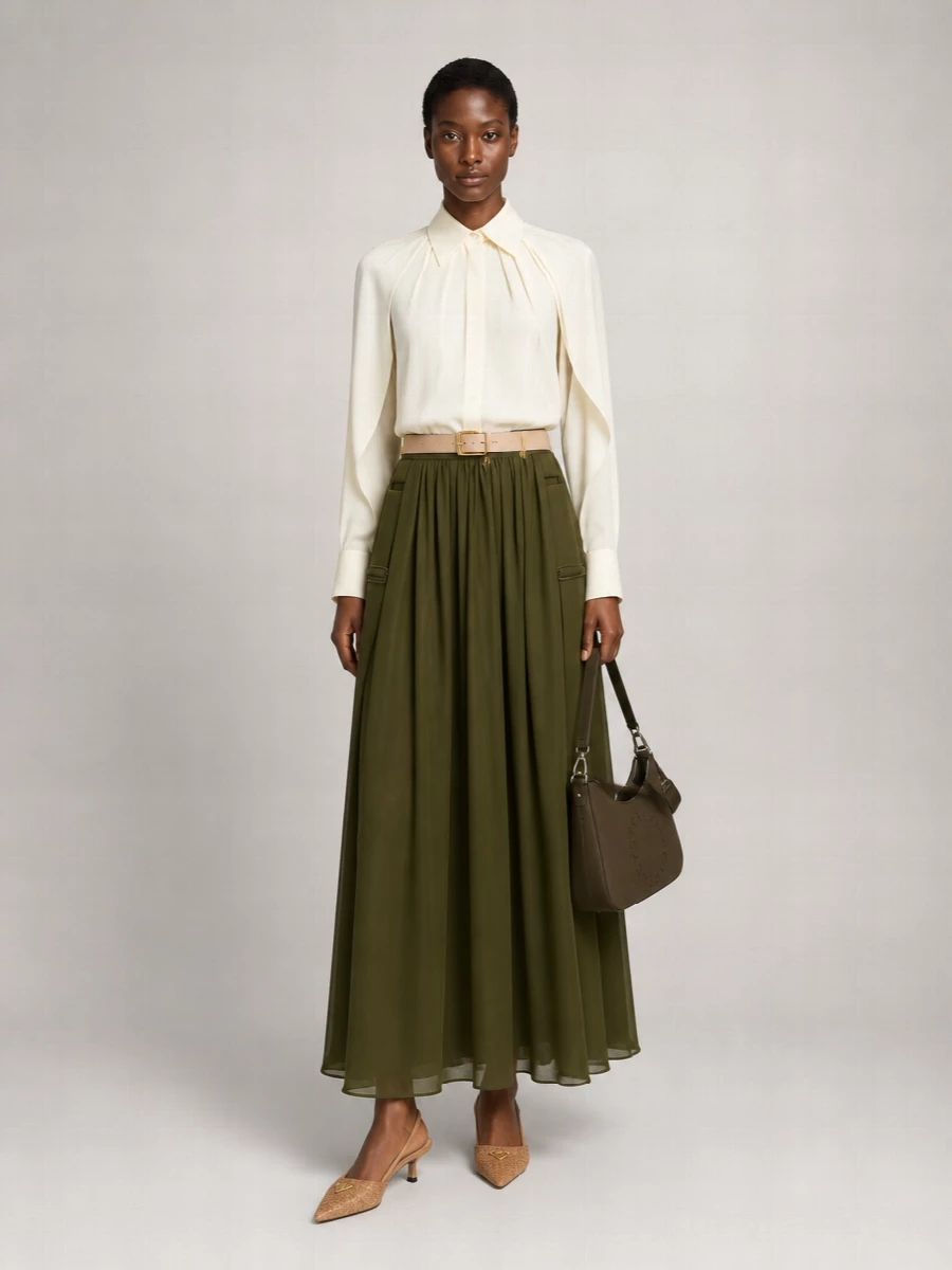 Max Mara Silk Pleated Midi Skirt